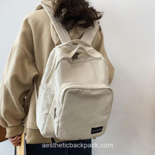 Cool Vintage Canvas Solid Color Classic Backpack 2