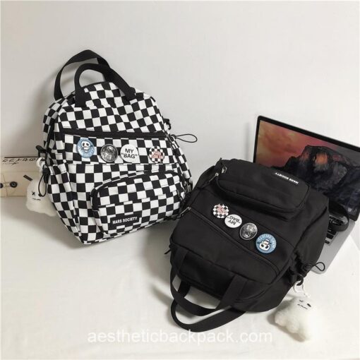 Aesthetic Portable Checkered Mini Backpack 2