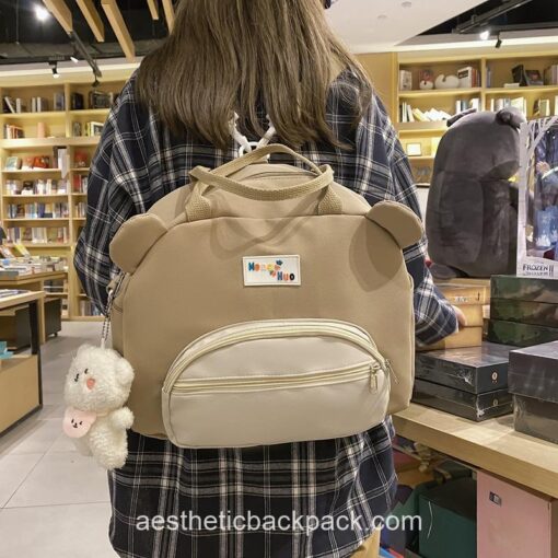 Adorable Japanese Kawaii 3D Bear Portable Multifunctional Horizontal Backpack 19