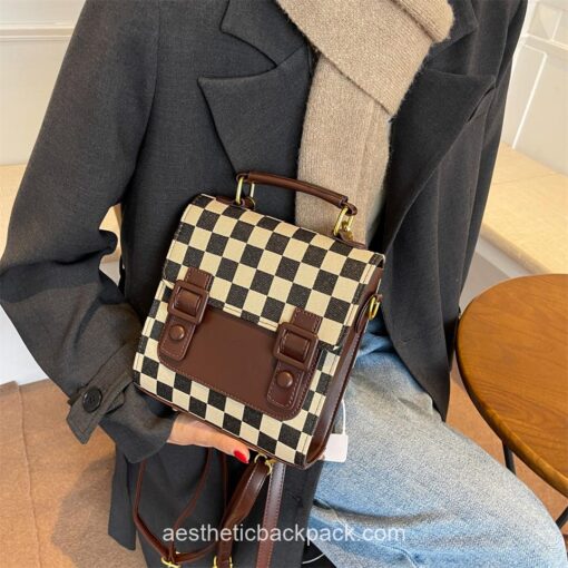 Checkerboard Designer Plaid PU Leather Mini Backpack 11