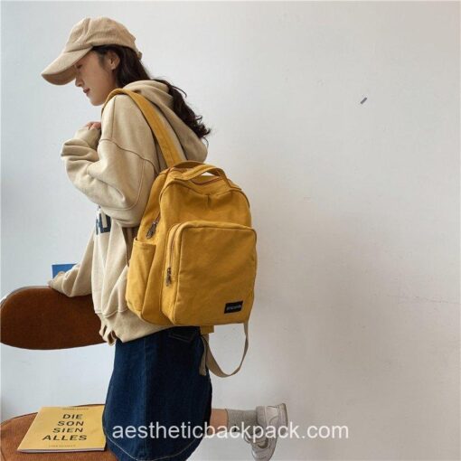 Cool Vintage Canvas Solid Color Classic Backpack 11
