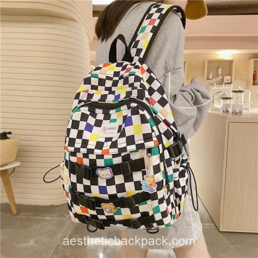 Cozy Plaid Casual Rucksack Aesthetic Backpack 1