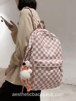 Cool Pink Plaid Checked Sweet Aesthetic Backpack 1