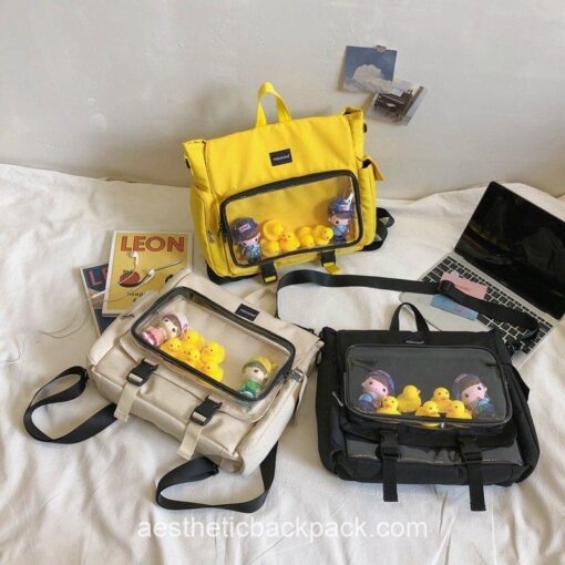 Harajuku Ita Bag Transparent Pocket DIY Cute Pins Anime Horizontal Backpack 6
