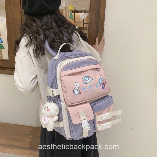 Kawaii Waterproof Candy Color Space Rabbit Aesthetic Backpack 12