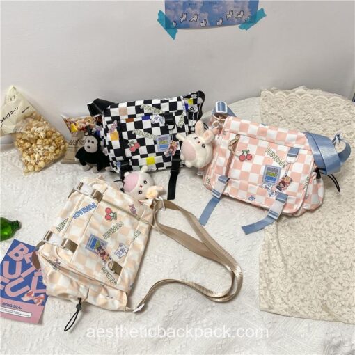 Japanese Cute Plaid Messenger Bag Crossbody Checkerboard Bunny 2