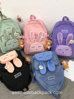 Elegant 3D Cute Bunny Asleep Preppy Backpack 2