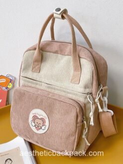 Romantic Korean Style Sweet Corduroy Aesthetic Backpack 1
