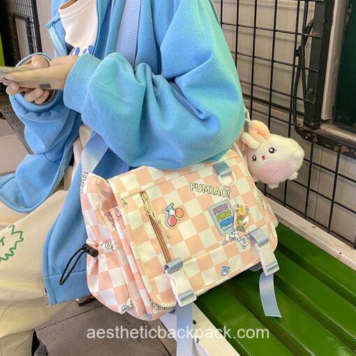 Japanese Cute Plaid Messenger Bag Crossbody Checkerboard Bunny 1