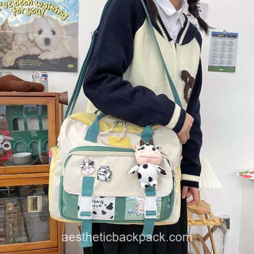 Softhearted Cute Cow Multifunctional Waterproof Horizontal Backpack 15