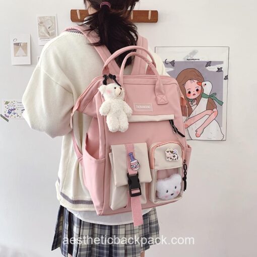 Adorable Preppy Waterproof Candy Colors Teddy Bunny Backpack 15
