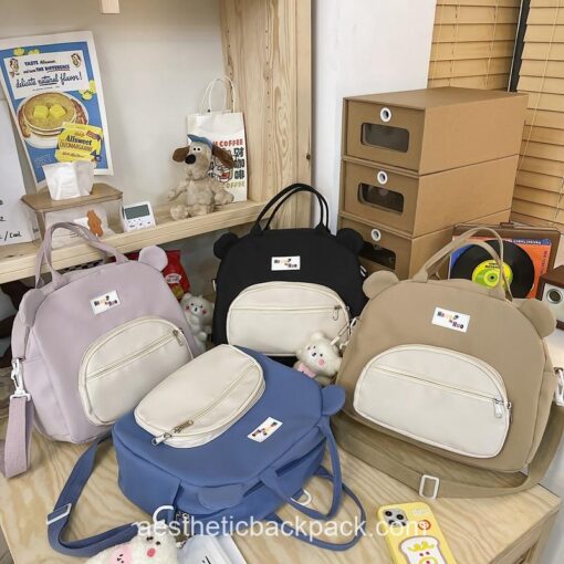 Adorable Japanese Kawaii 3D Bear Portable Multifunctional Horizontal Backpack 3