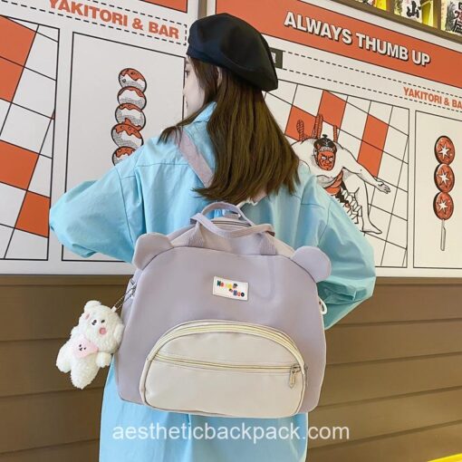 Adorable Japanese Kawaii 3D Bear Portable Multifunctional Horizontal Backpack 15
