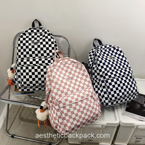 Cool Pink Plaid Checked Sweet Aesthetic Backpack 3