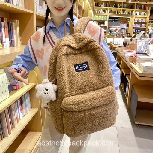 Amiable Winter Cute Faux Fur Furry Plush Backpack 4