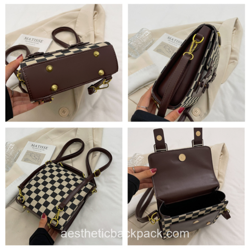 Checkerboard Designer Plaid PU Leather Mini Backpack 6