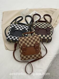 Checkerboard Designer Plaid PU Leather Mini Backpack 2