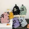 Aesthetic Korean Panelled Preppy Bow Patchwork Backpack 3
