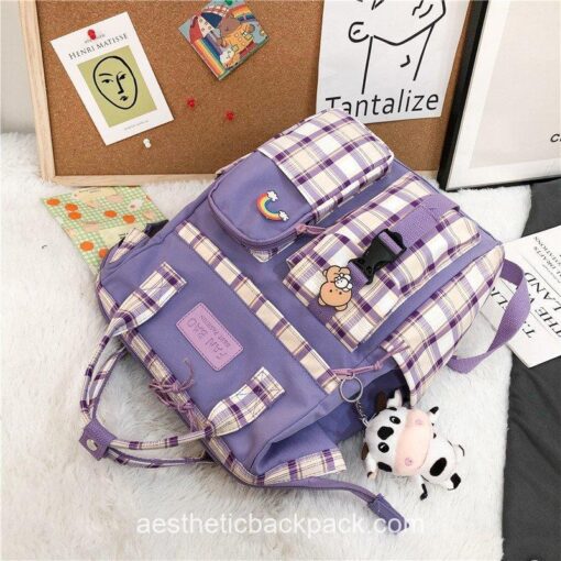 Plaid Cow Pattern Aesthetic Backpack 17