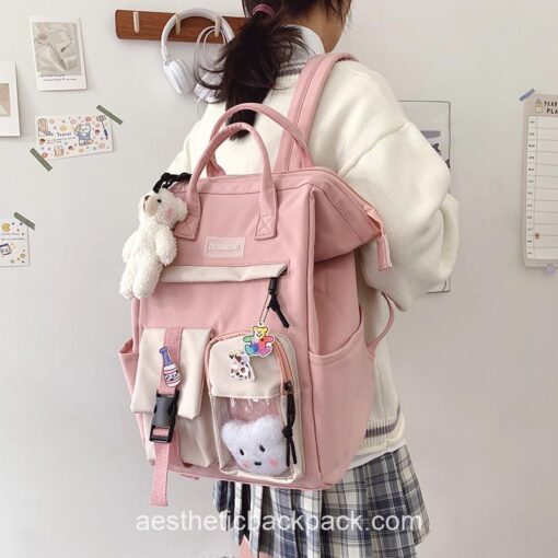 Adorable Preppy Waterproof Candy Colors Teddy Bunny Backpack 16