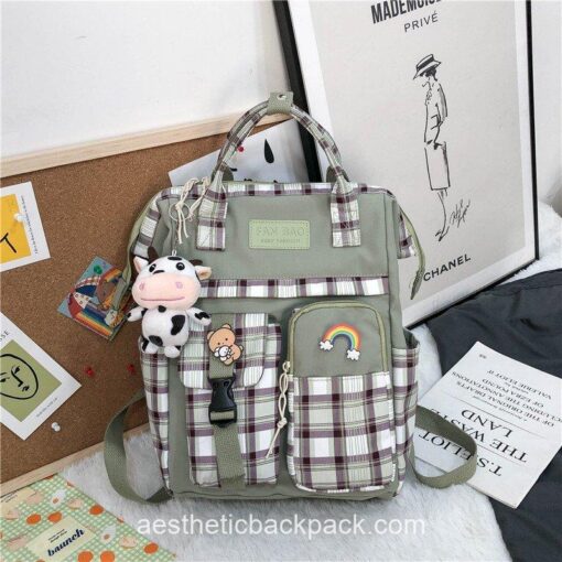Plaid Cow Pattern Aesthetic Backpack 18