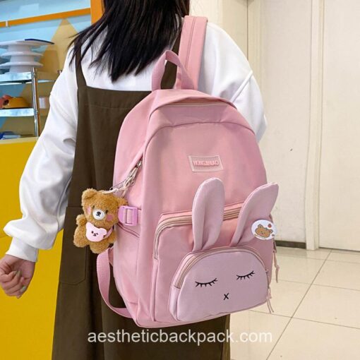 Elegant 3D Cute Bunny Asleep Preppy Backpack 1