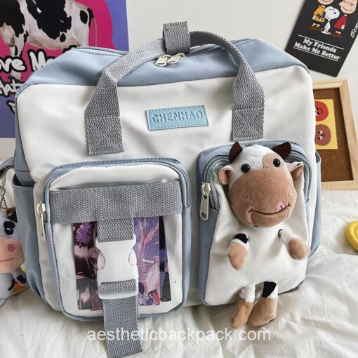 Lovely Cow Cartoon Clear Pocket Sweet Aesthetic Horizontal Backpack 19