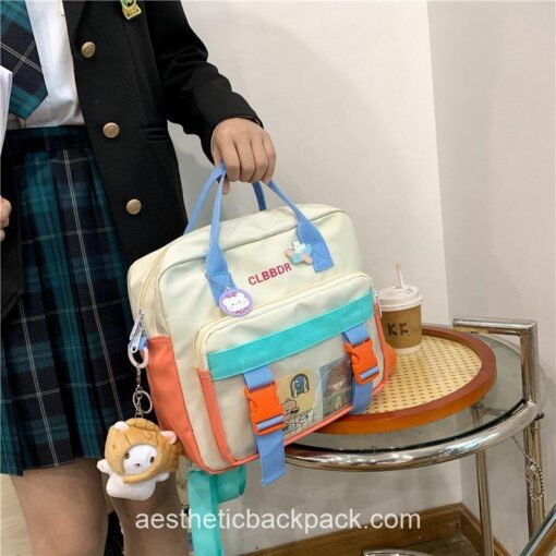 Kawaii Panelled Candy Color Portable Aesthetic Horizontal Backpack 4