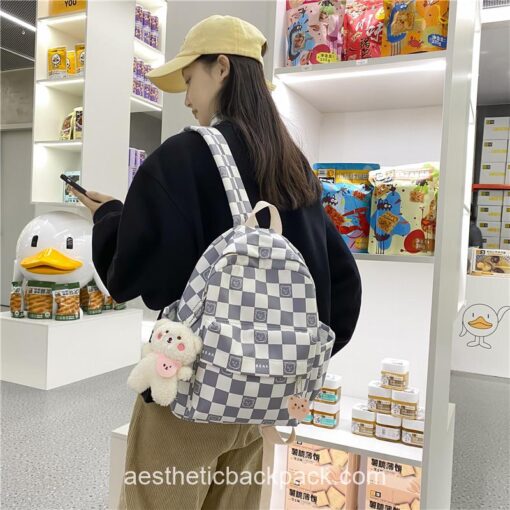 Warmhearted Japanese Cute Bear Small Classic Plaid Backpack 17