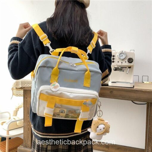 Kawaii Panelled Candy Color Portable Aesthetic Horizontal Backpack 13
