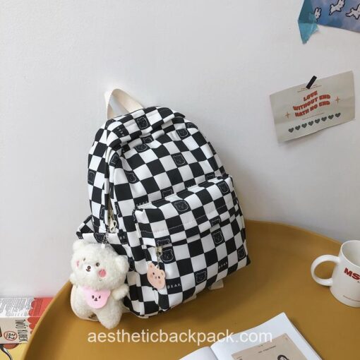 Warmhearted Japanese Cute Bear Small Classic Plaid Backpack 5
