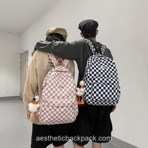 Cool Pink Plaid Checked Sweet Aesthetic Backpack 4