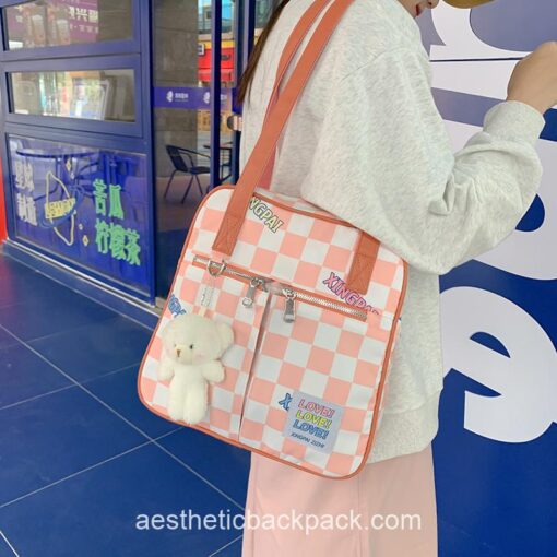 Sweet Plaid Bags Korean Checkerboard Purse Tote Bag 4