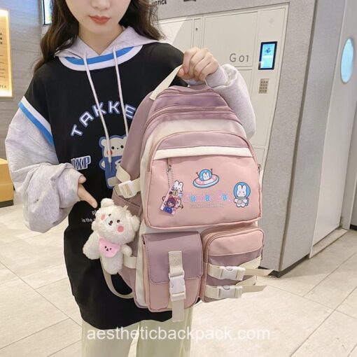 Kawaii Waterproof Candy Color Space Rabbit Aesthetic Backpack 19