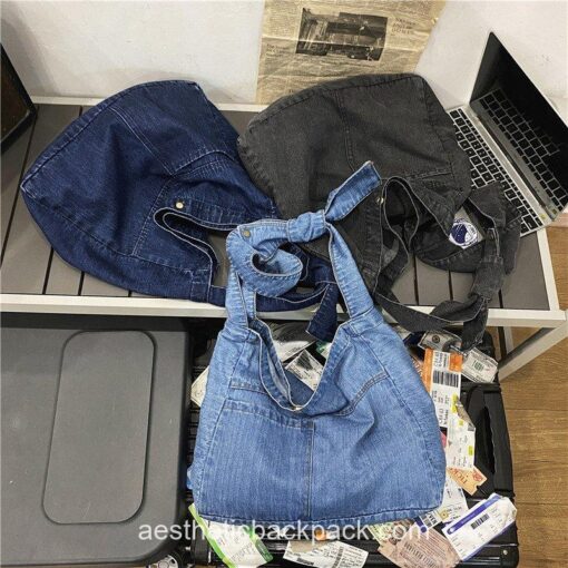 Vintage Denim Shoulder Simple Jeans Tote Messenger Bag 2