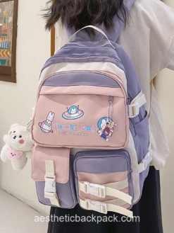 Kawaii Waterproof Candy Color Space Rabbit Aesthetic Backpack 1