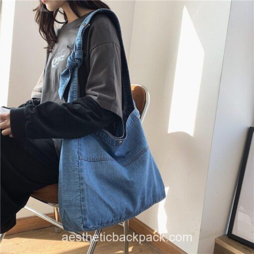 Vintage Denim Shoulder Simple Jeans Tote Messenger Bag 11