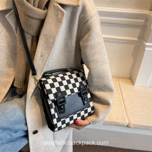 Checkerboard Designer Plaid PU Leather Mini Backpack 14