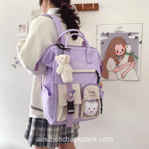 Adorable Preppy Waterproof Candy Colors Teddy Bunny Backpack 2