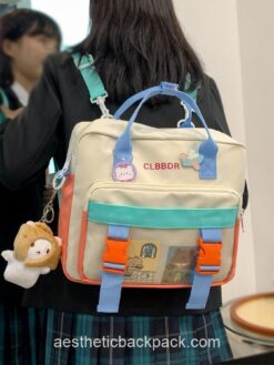 Kawaii Panelled Candy Color Portable Aesthetic Horizontal Backpack 1