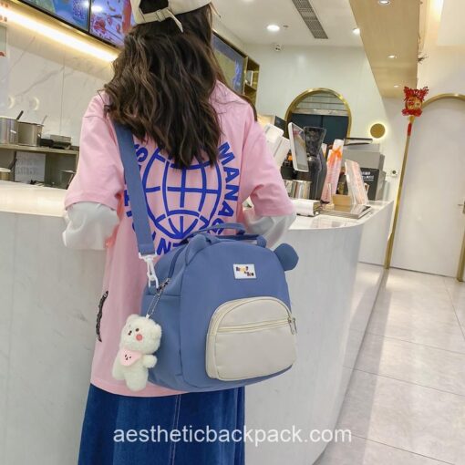 Adorable Japanese Kawaii 3D Bear Portable Multifunctional Horizontal Backpack 5