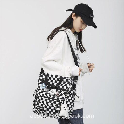 Aesthetic Portable Checkered Mini Backpack 11