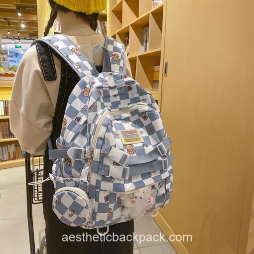 Kindhearted High Quality Korean Style Plaid Clear-Pocket Backpack 4