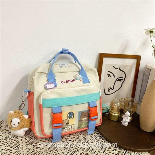 Kawaii Panelled Candy Color Portable Aesthetic Horizontal Backpack 15