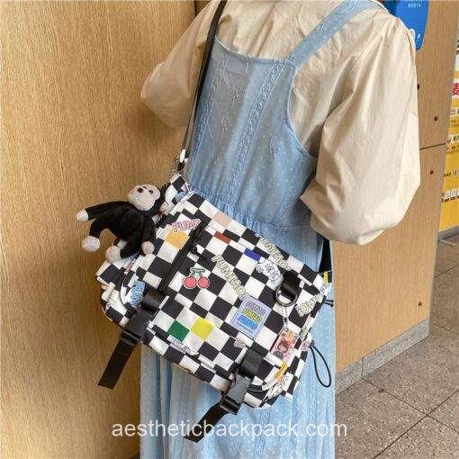 Japanese Cute Plaid Messenger Bag Crossbody Checkerboard Bunny 4