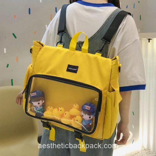 Harajuku Ita Bag Transparent Pocket DIY Cute Pins Anime Horizontal Backpack 14