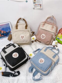 Romantic Korean Style Sweet Corduroy Aesthetic Backpack 2
