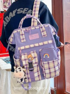 Plaid Cow Pattern Aesthetic Backpack 1