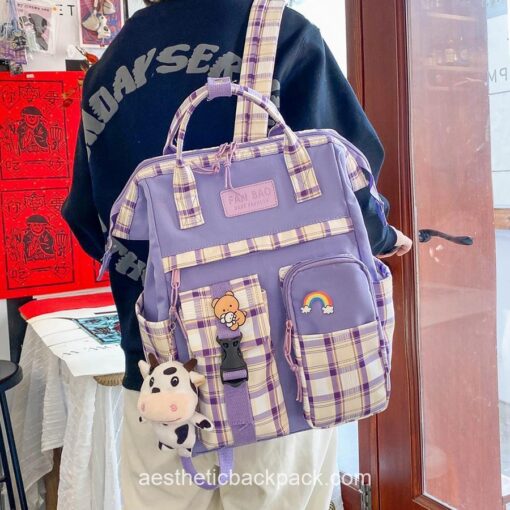 Plaid Cow Pattern Aesthetic Backpack 1